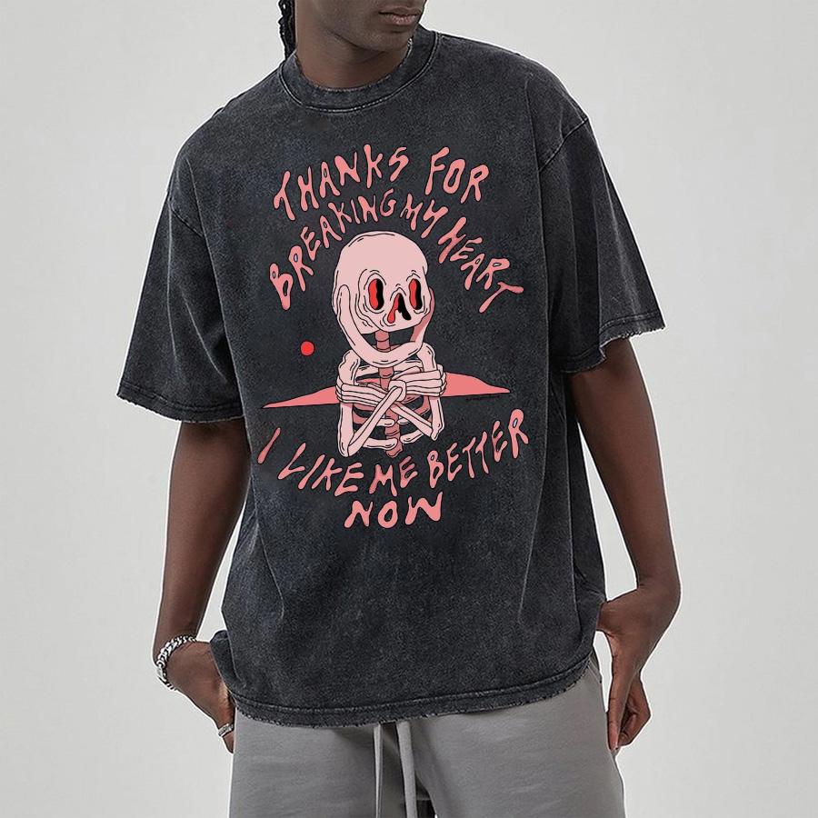 Pink Skull Print Women's Washed Denim T-Shirt Oversized Unisex Half Sleeve Spoof High Street Harajuku Style Summer