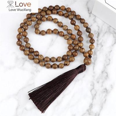 Collares con borlas de sándalo natural de 8 mm, cuentas de madera Mala, collar budista para hombres y mujeres, abalorios de oración de madera, regalos de joyería