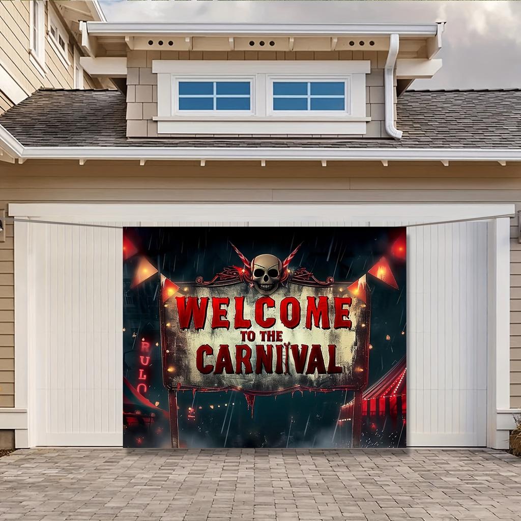 Circus background, eerie carnival party decoration, horror theme. Welcome to the photo booth, carnival background