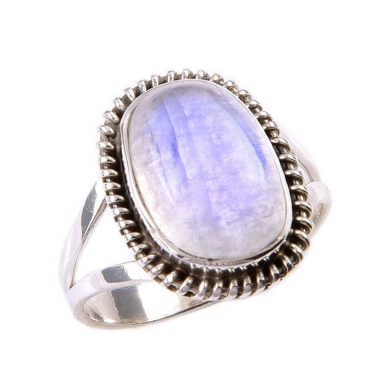 Natural Rainbow Moonstone Gemstone 925 Solid Sterling Silver Ring Size 7 H8f81