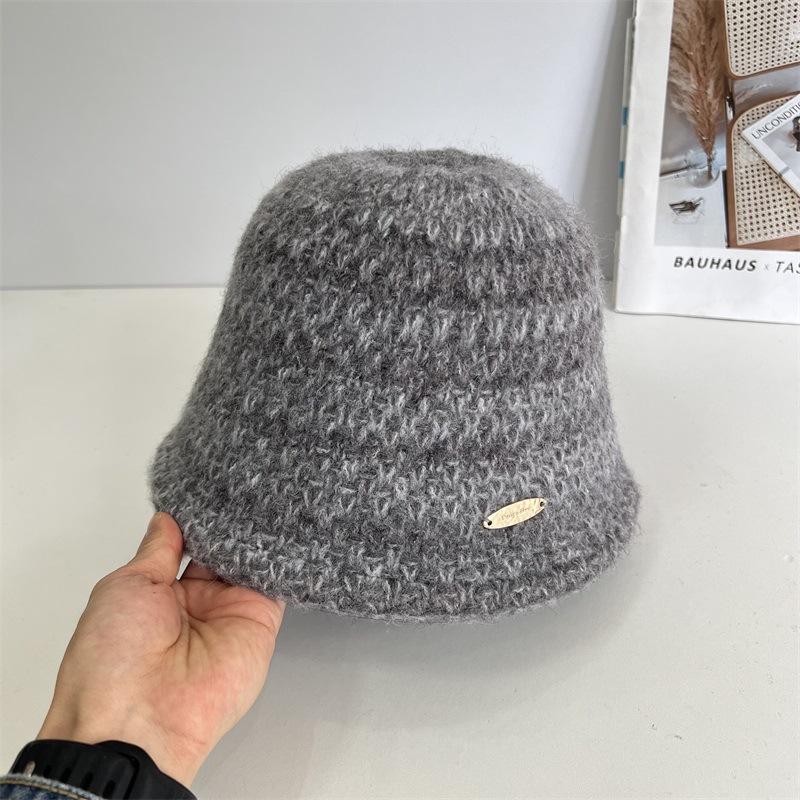 

Плюшевая утолщенная панама женская осенне-зимняя теплая вязаная панама простая закрывающая лицо шапка для бассейна показывает маленькое лицо M（56-58cm） серый