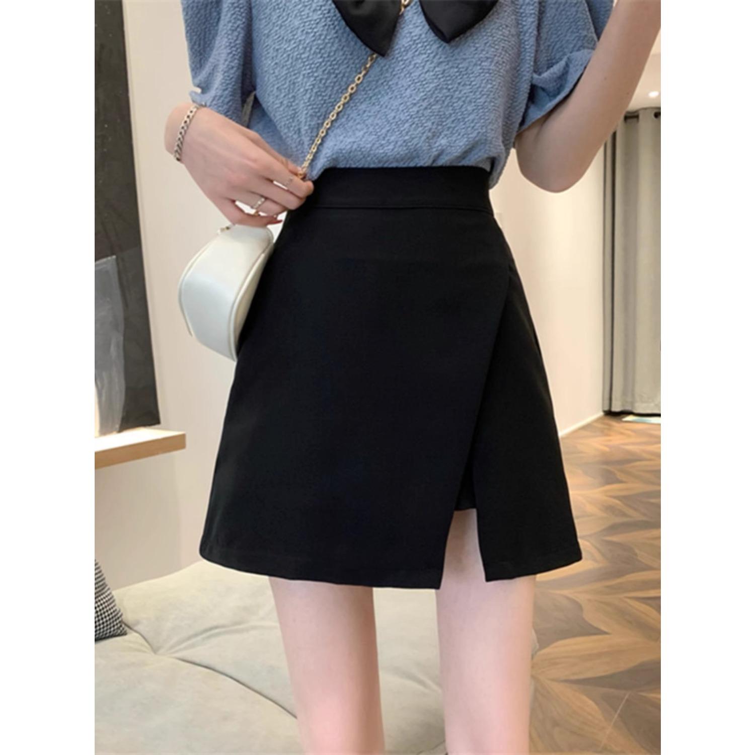 Женская мини-юбка bodycon с высокой талией, расклешенная, с разрезом, повседневная, осенняя, юбка-карандаш, короткая S
