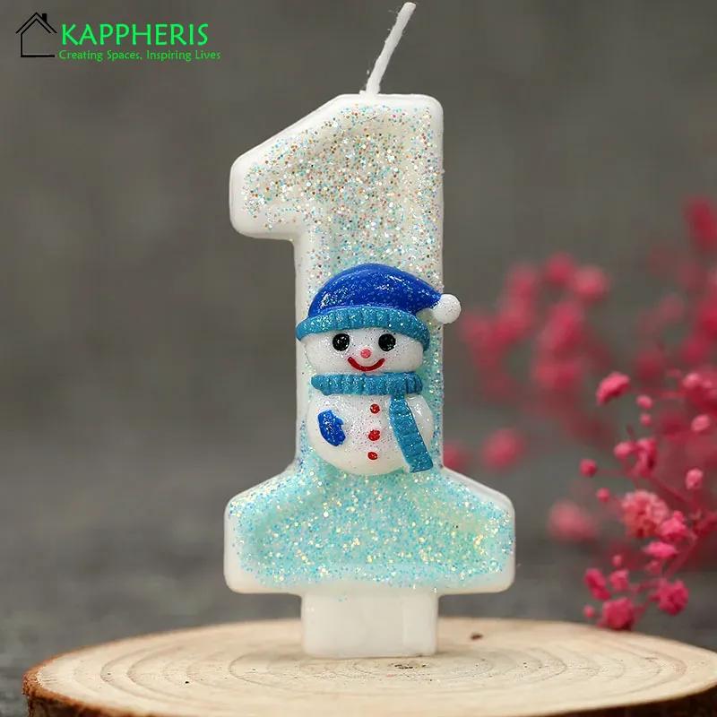 Snowman Birthday Candle for Cakes 0-9 Number Princess Cake Candle Party Decor Birthday Queen of Snow Decoration