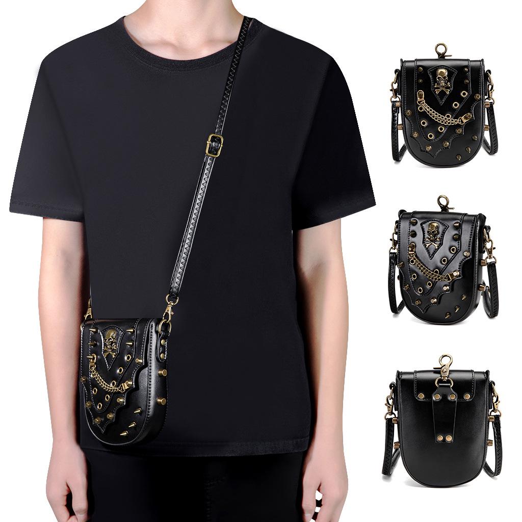 European & American Punk Rivet PU Leather Crossbody Bag with Chain