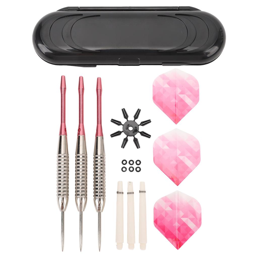 Steel Tip Darts Set Professionelle Darts Deep Groove Barrel Aluminium Schaft und PET Flights mit Aufbewahrungskoffer Pink