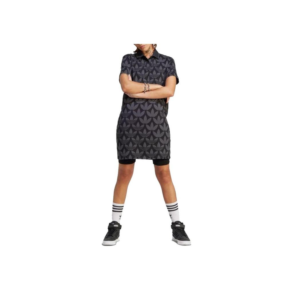 adidas Originální potisk loga Ležérní středně dlouhé polo šaty Dámské šaty Černá II3183