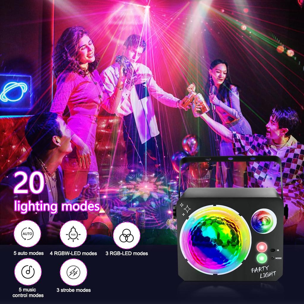 4 in 1 Disco Light Party Light with Remote Control Music Control Strobe LED Sound Control Stage Disco Light, 2 m USB Cable Party Lights Disco Ball