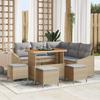 9-piece Garden Sofa Set with Beige Cushions Synthetic Rattan Acacia, 2-seater Garden Sofa 3362662