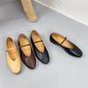 Johnature Genuine Leather Flats Women's Shoes Round Toe Casual Shallow Belt Buckle Soft Soled Shoes