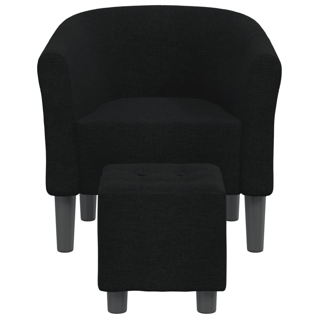 Club Armchair with Footstool Black Fabric