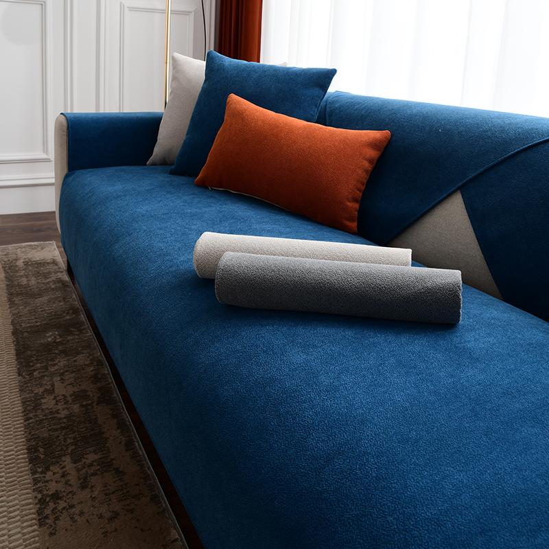 Light Luxury High-Grade Sofa Seat Cushion Four Seasons Universal Towel Cotton Fabrics Linen Cover Solid Color Full Covered Cover Summer Non-Slip