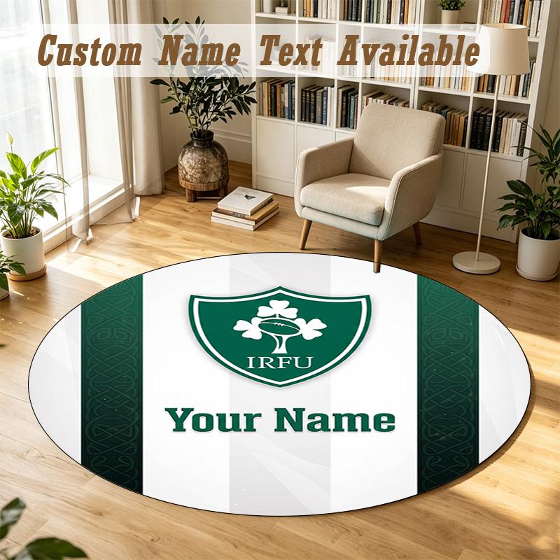 Round Rug Custom NameIreland Rugby Pattern Non Slip Carpet Home Floor Decor