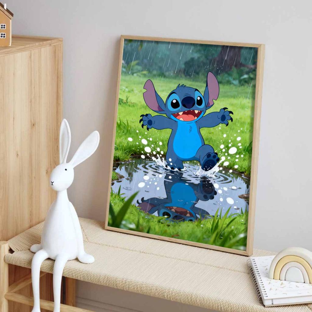 Disney Stitch playing in rain diamond art painting kit 5D handmade diy diamond painting, home wall decoration