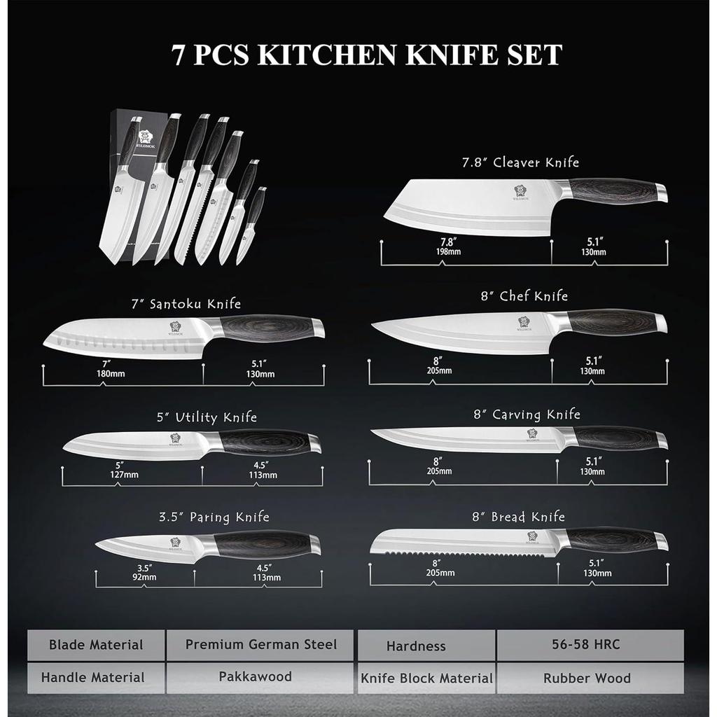 WILDMOK 7 Piece Chef Knife Set High Quality Stainless Steel Kitchen Knife Set
