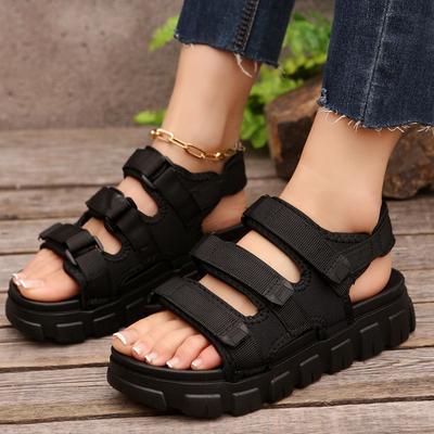 Sports Sandals Women Outer Wear Summer Comfortable Soft Bottom Student Casual Shoes Velcro Dew Toe Muffin Beach Shoes