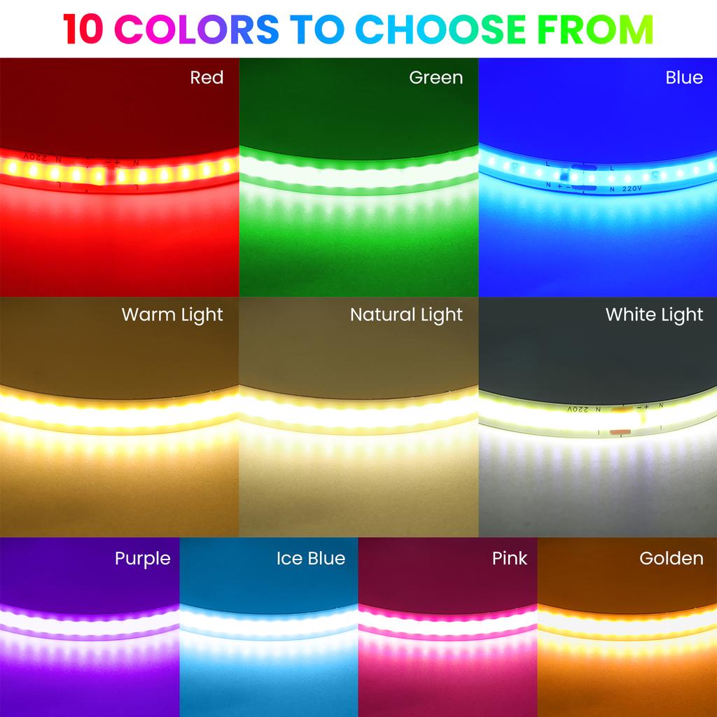 220V COB LED Strip Light No Need Driver 240LEDs/m 5m 10m 15m 20m Linear Light Tape Red/Blue/Green/Pink/White For Home Lighting