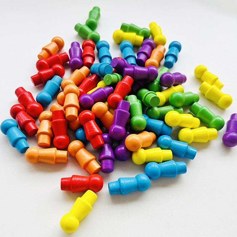 60Pcs Colorful Replacement Checkers Strategy Board Game Chess Pieces Wood Pegs for Tabletop Markers Board Game