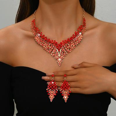 Best Selling Full Diamond Necklace Earrings Suitfashion Gift Accessories