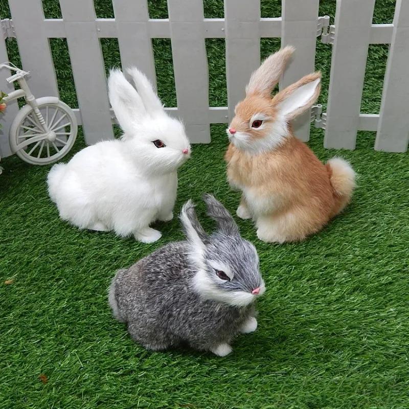 Simulated Rabbit Animal Model Miniature Ornament Home Decoration Crafts Simulated Animal Rabbit Fur Gift Statues Wholesale