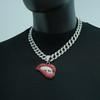 European and American Colored Diamond Sexy Biting Lips Hip Hop Personalized Creative Pendant Hip Hop Cuban Chain Necklace