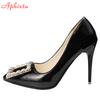 Fashion Aphixta New 10cm Thin Heels Shoes Women Pumps Wedding Party Official Leisure Crystals Luxury Buckle Black Super Big Szie 48