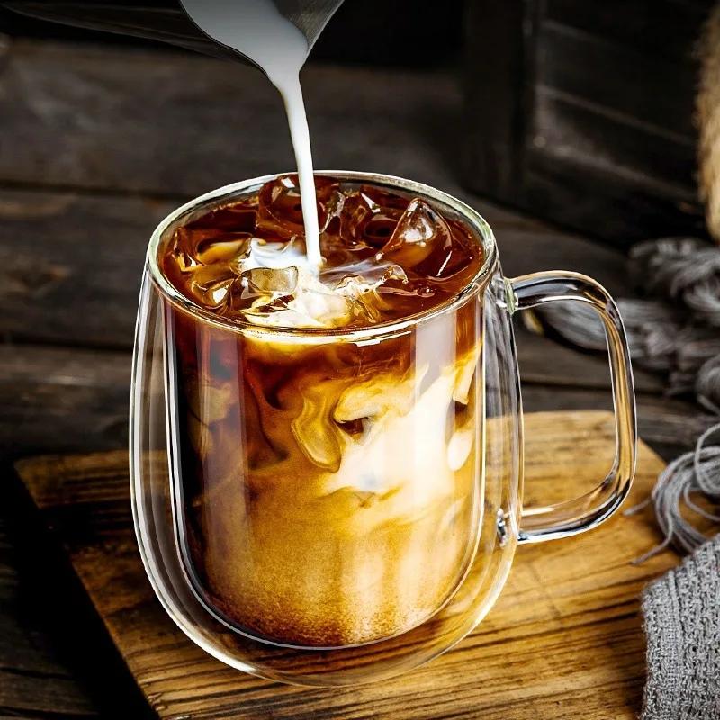 For Double-layer Wall Transparent Cup Coffee Milk Drink Mug High Borosilicate Glass Drinkware Heat Resistant Household Office