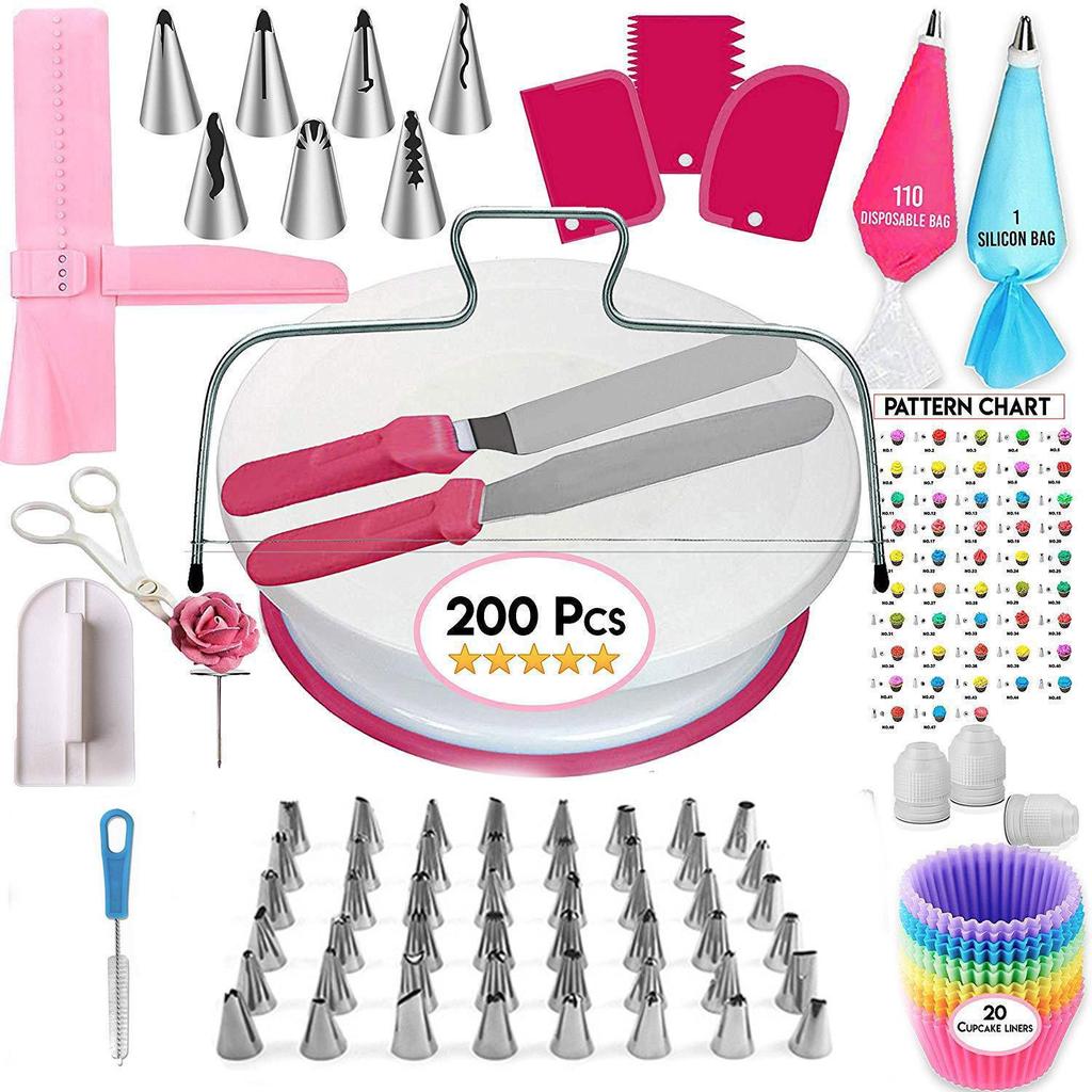 Nordic Baking Set: 137-Piece Home Cake Tools with Piping Bags, Stainless Steel Tips, and Turntable