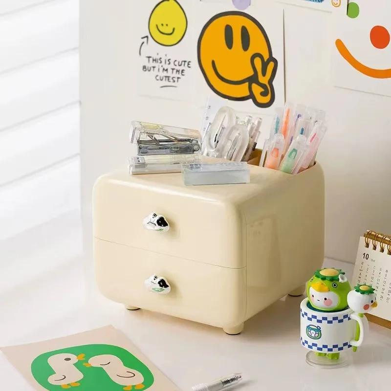 Mini Desktop Storage Box Students Simple Stationery Drawer with Pen Holder Children's Desk Sundries Hair Accessories Organizer