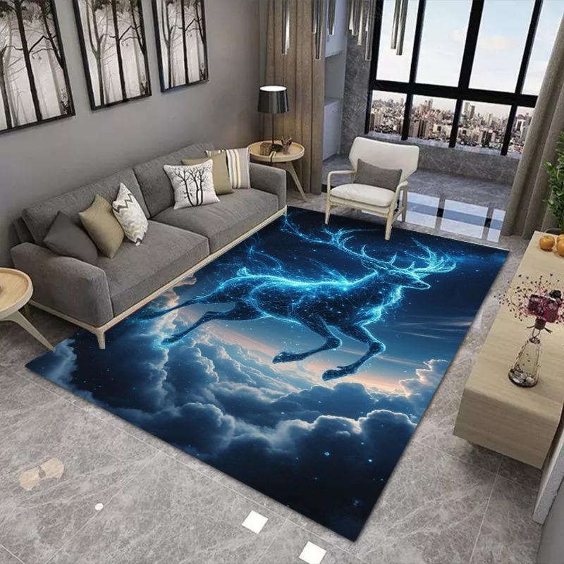 Dreamy Deer Printing Large Area Rug Non-Slip Wear-resistant Carpet for Living Room Bedroom Soft Floor Mat Easy Clean Home Decor