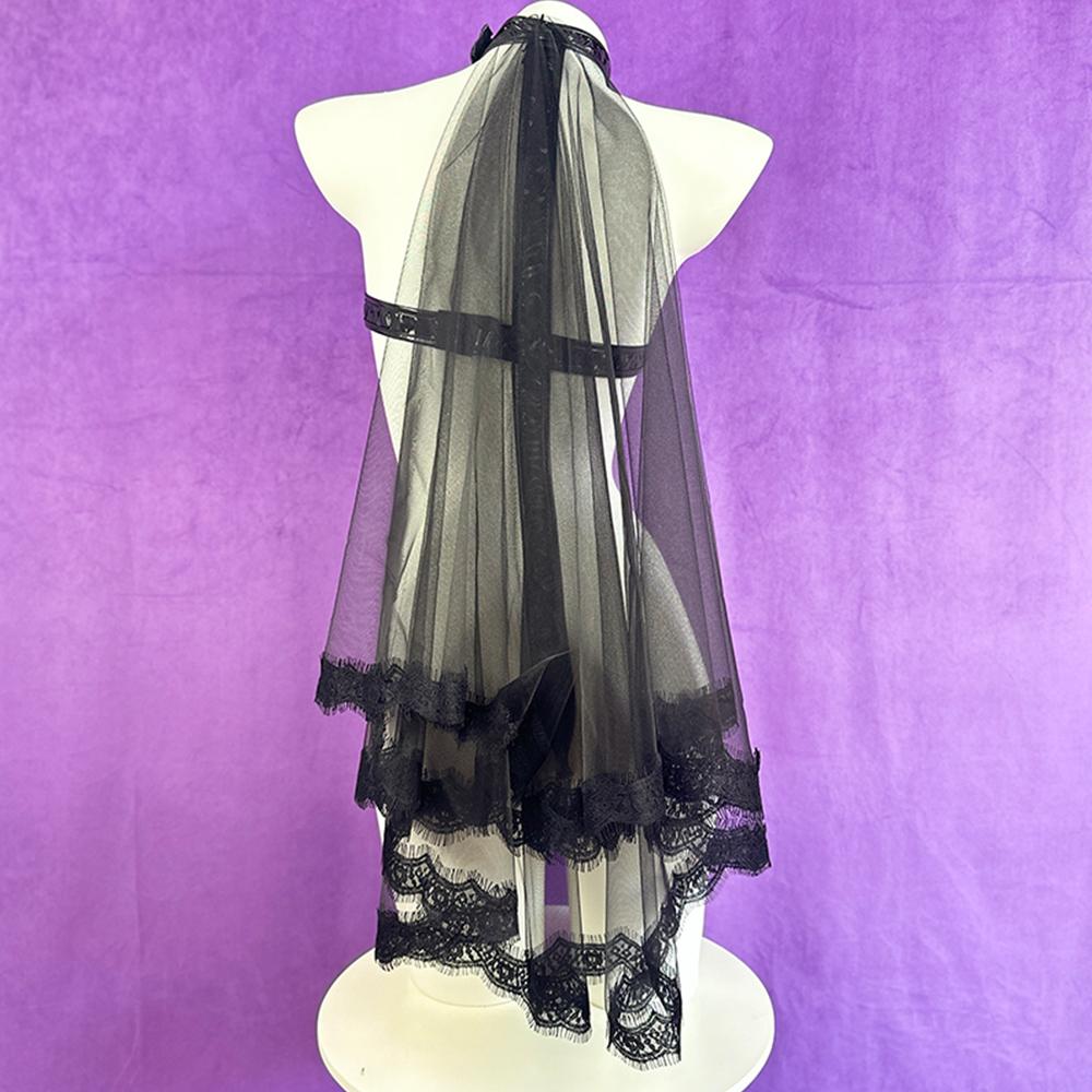 Sex Wedding Dresses Black Patent Leather Bodysuit Lace up Nun Sister Uniform Anime Cosplay Set Sexy Girl with Veil Sexy Lingerie