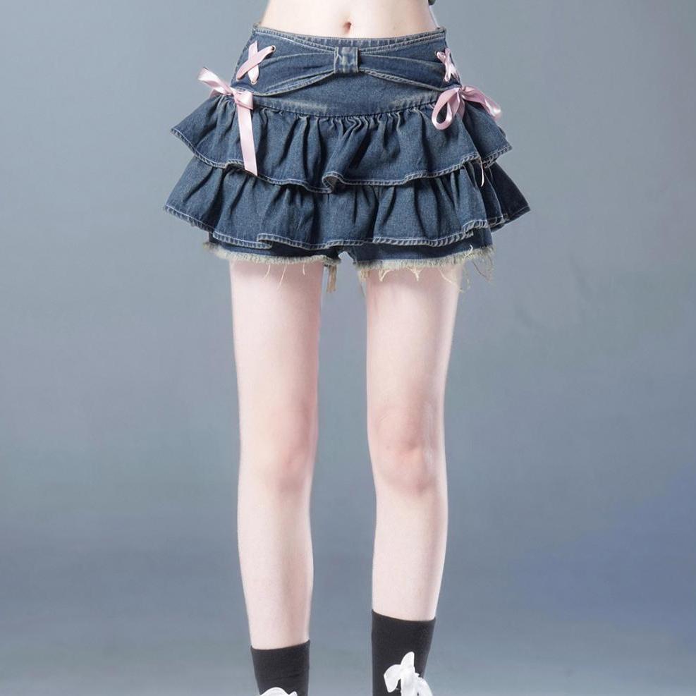 Mini Denim Röcke Frauen Heiße Mädchen Süße Kawaii Bogen Vintage Y2k Kleidung Amerikanische Streetwear Sexy Sommer A-line Gothic