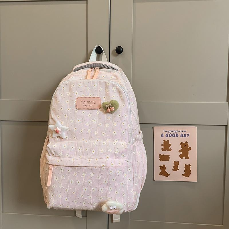 Japanese ins small fresh backpack female cute flower casual schoolbag junior high school students large capacity backpack tide