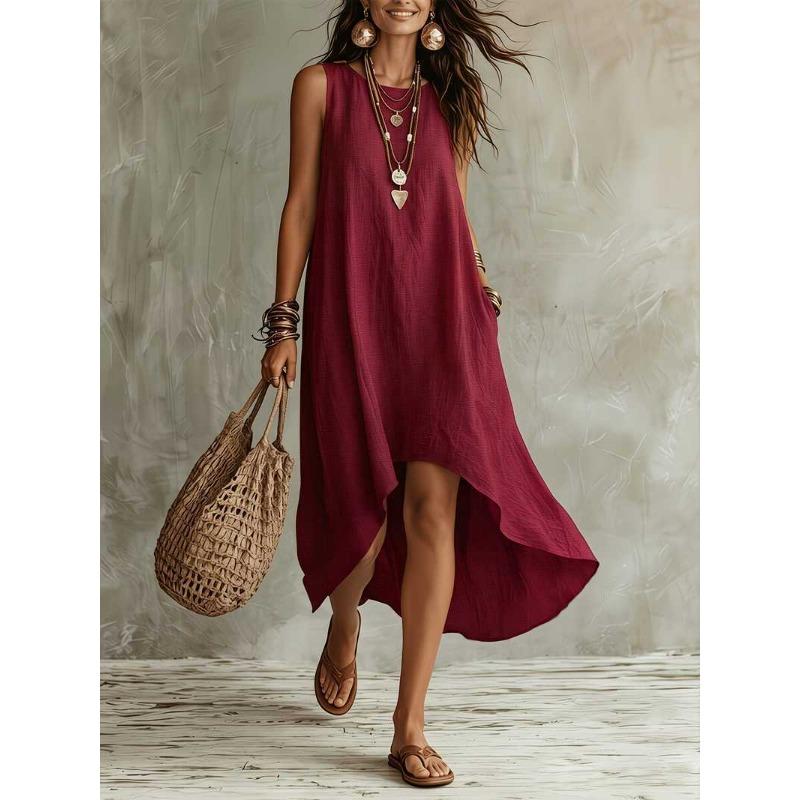 TIFICY Abiti casual senza maniche con scollo a V e vita ampia, tinta unita, stampati, estivi e primaverili da donna