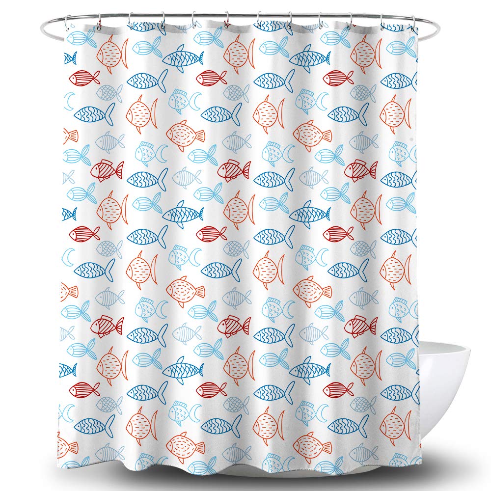 Karpfen Cartoon See Fische Duschvorhang Blau Vintage Fische Duschvorhänge Badezimmer Heimdekor Sets Polyester Stoff Mit Haken