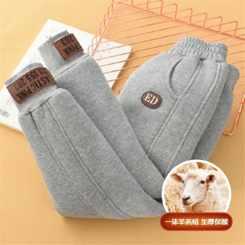 Children Thick Cotton Pants Winter Boys Girls Padded Plush Velvet Trousers Big Kids Lamb Wool Warm Snow Pants 4-14 Years