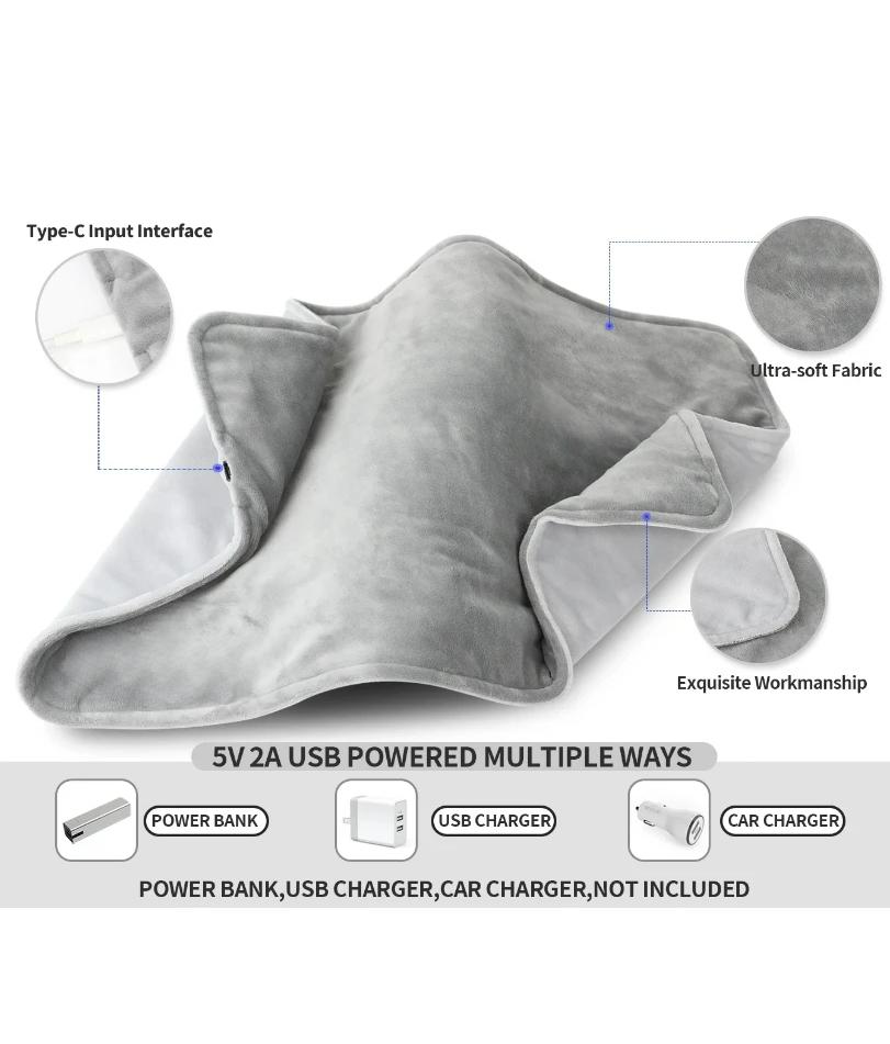 USB 5V Electric Heating Pad for Cramps & Back Pain Relief,Heat Pad with 59 INCH Cable,Mini Heated Blanket,19.6*11.8 INCH,Grey