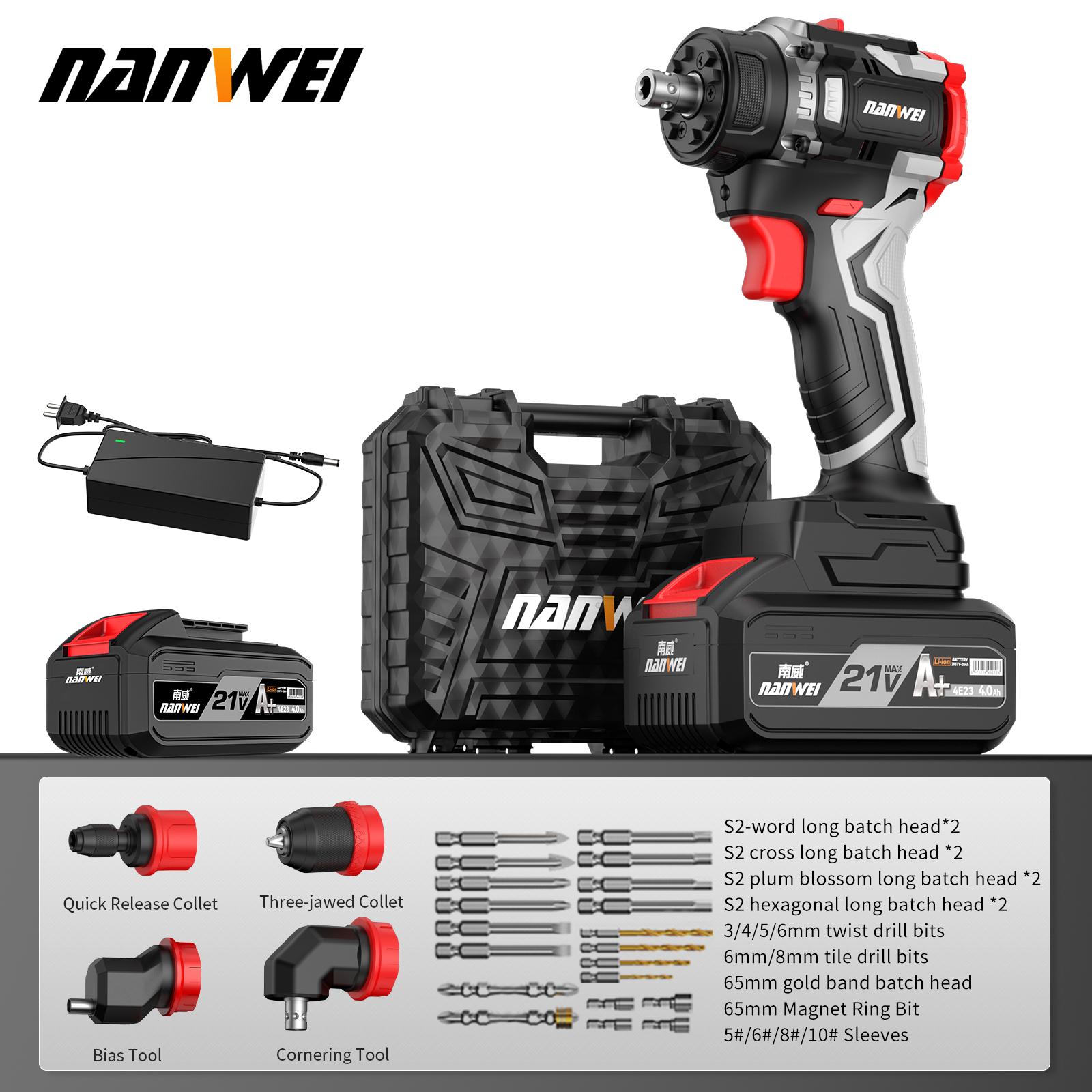 

NANWEI Multi-head - электрическая отвертка с бесщеточным двигателем 21V-4.0ah battery x2