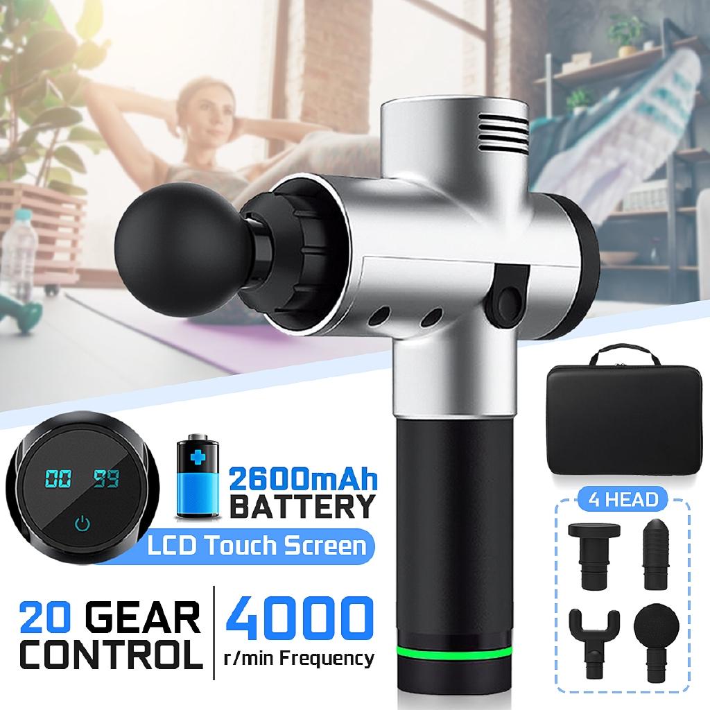 4000 R/min 20 Gears DC 16.8V LED Massage Guns Electronic Body Massage Gun Low Noise Body Muscles Relaxing Relief Pains +4 Heads