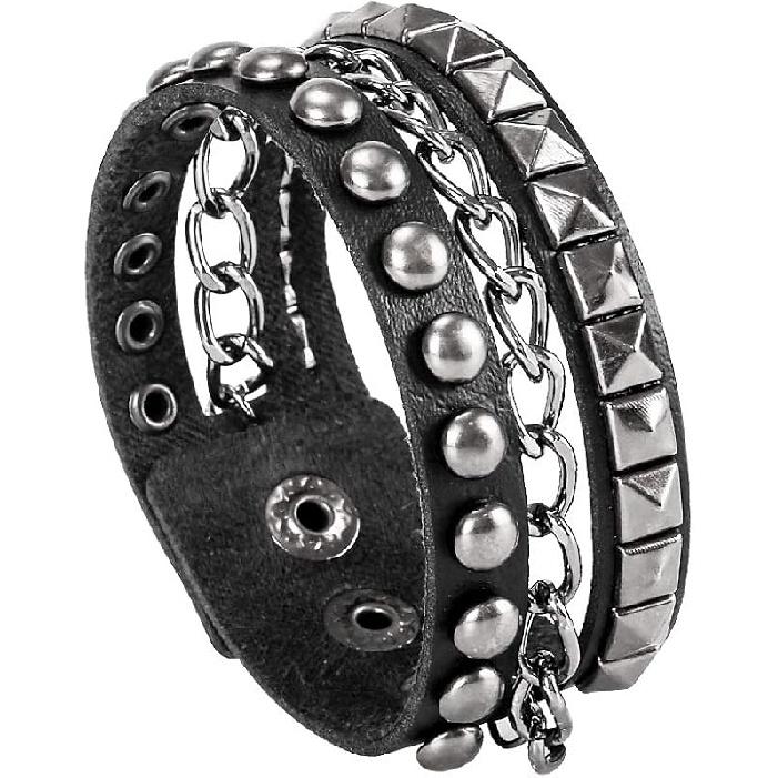 TURTLEDOVE Панк-кожаный браслет-манжета - Готический Рок-кожаный браслет с цепью для вечеринки