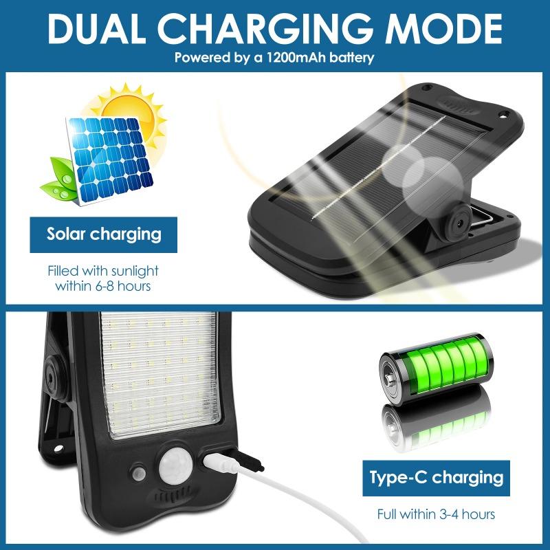 60LED Clip on Solar Light Motion Sensor IP65 Waterproof 3 Lighting Mode USB Charging for Outdoor Garden Yard Fence Lamp