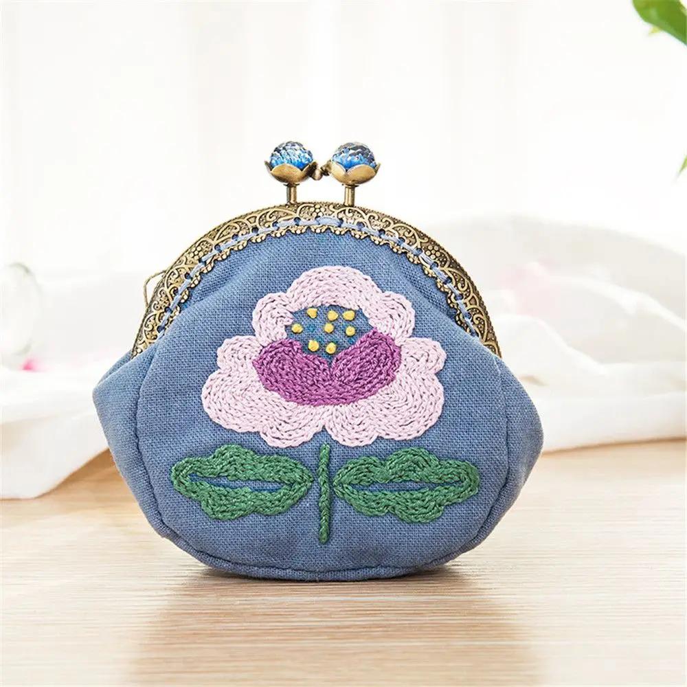 Flerfarget Håndlaget Broderi Startsett Myntpung Lommebok Blomstermønstre Korssting Broderi DIY Håndverk Hjemmedekorasjon