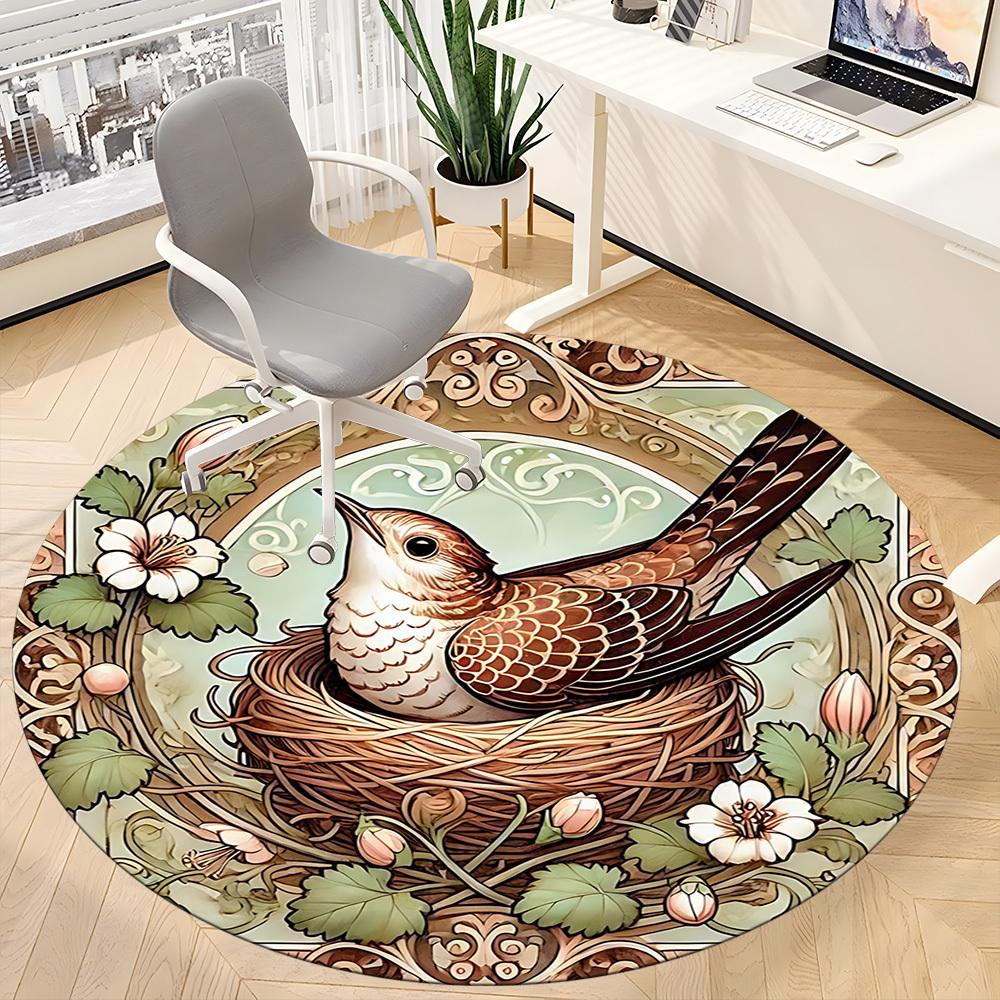 1pc Nestling Art Nouveau Office Round Area Rug, Indoor Mat Suitable For Office, Under Office Chairs Bedroom Living Room Home Decor, Room Deco