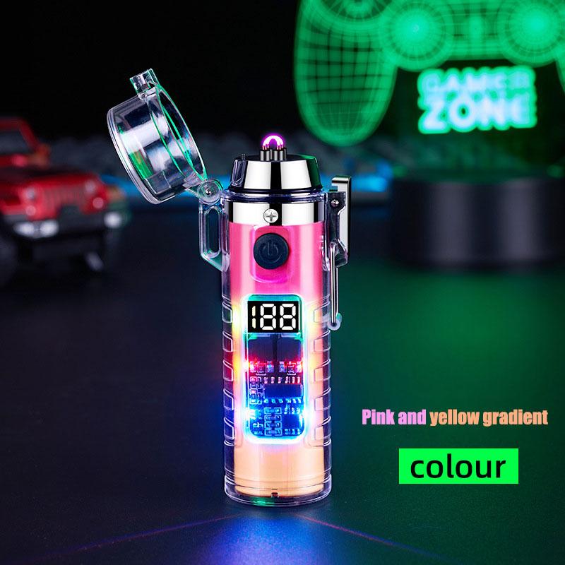 Rechargeable EDC Flashlight Portable Double Arc Lighters Keychain Light Outdoor Camping Hiking Gadgets Electric Lighter