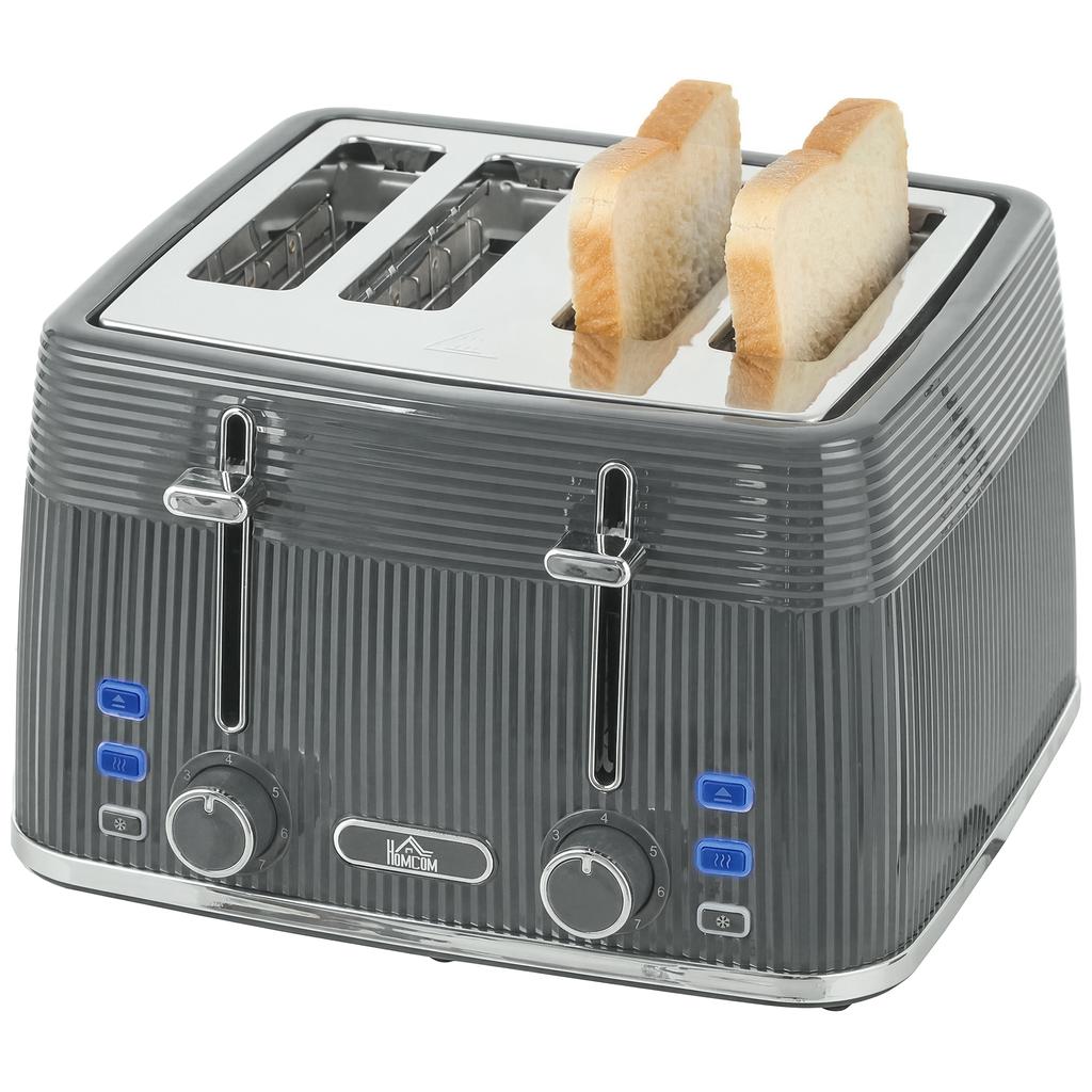 4 Slice Toaster with 7 Browning Levels, Bread Toaster with Removable Crumb Tray, Grey