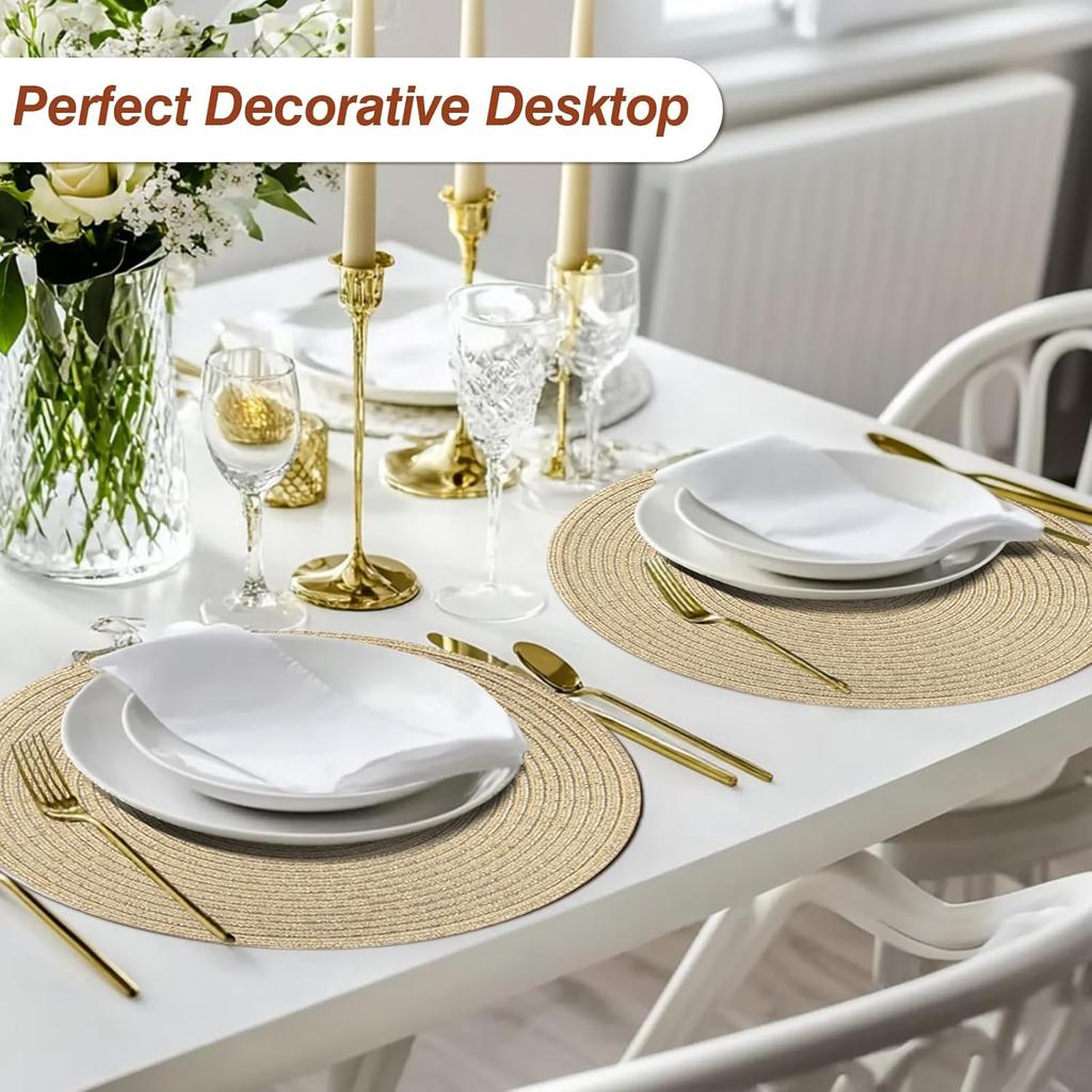 Round Placemats and Coasters Set of 6 Christmas Placemats Washable Placemats 34/38cm Woven Placemats Christmas Round Placemats