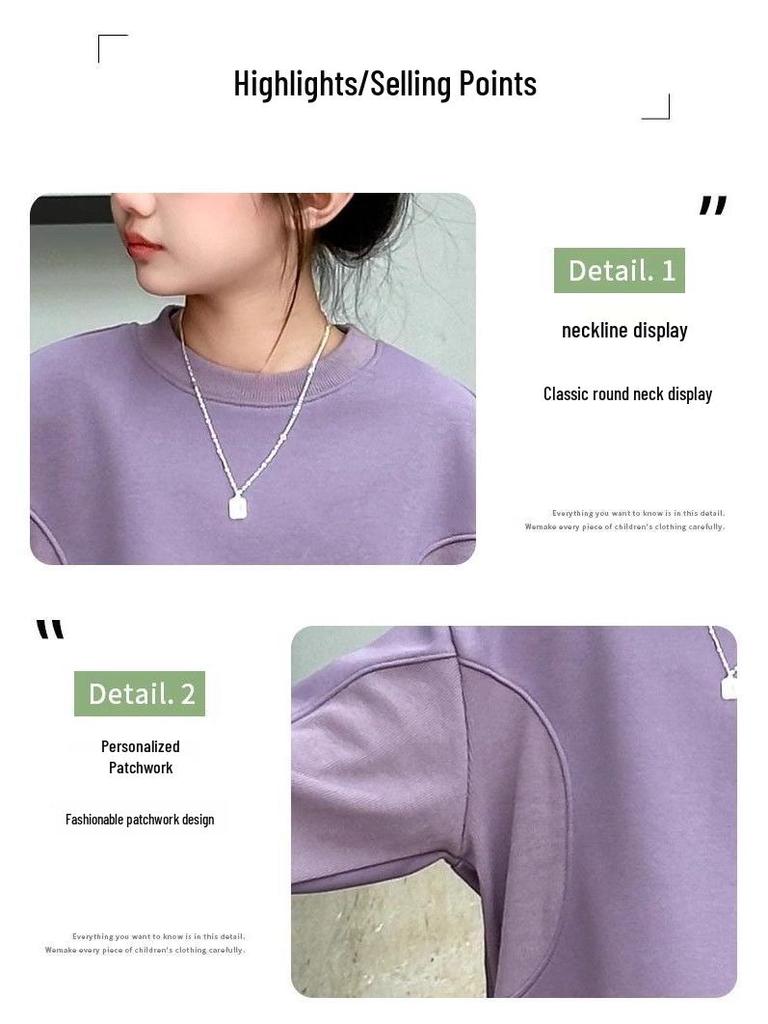 Dívčí módní volná mikina s kulatým výstřihem a dlouhým rukávem - Kolekce Podzim/Jaro 2025