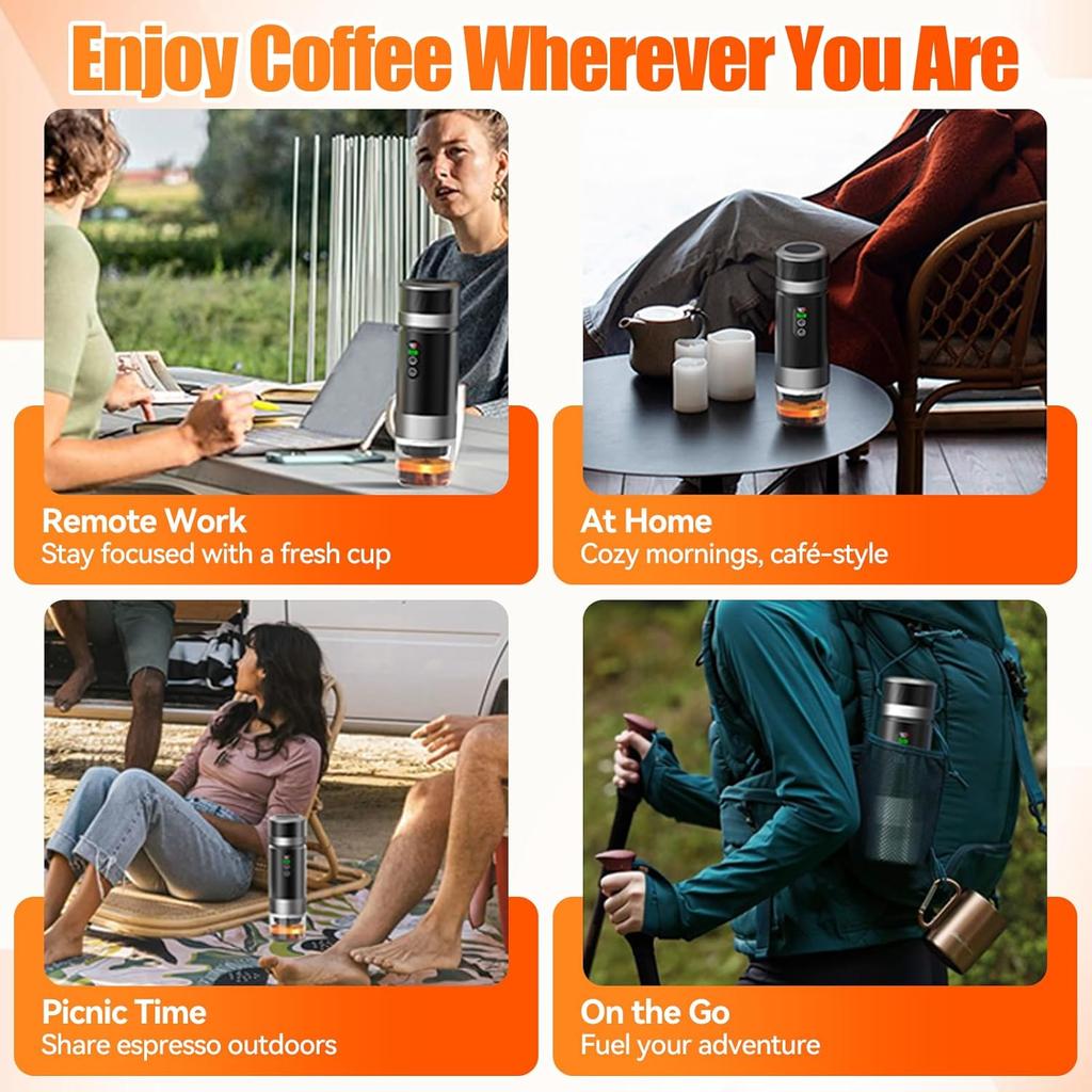 Portable Outin espresso machine coffee machine, 3-in-1 travel coffee maker, electric heater, rechargeable 12V coffee maker