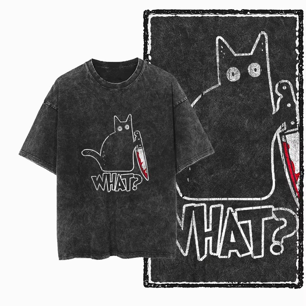 COOLMIND DB Cat Print Cotton Wash Acid Graphic Exclusive Unisex T-shirt Cool Streetday Men's T-shirt Oversized