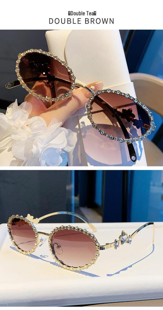 Star Diamond Rhinestone Round Frame Sunglasses - Versatile & High-End Glasses for Parties