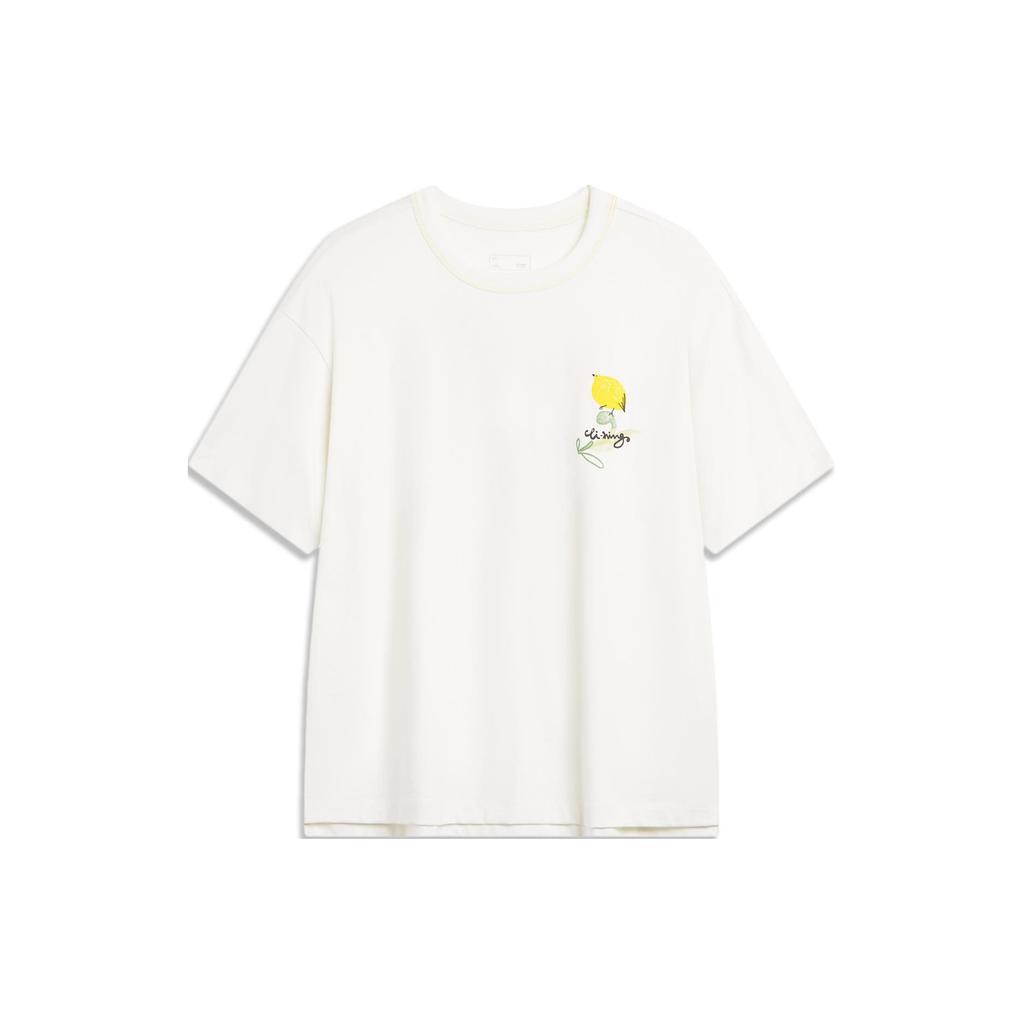 Li Ning Chinese Culture Series Printed Pattern Loose Casual Short Sleeve Drop Shoulder T-Shirt Women T-Shirt Off-White AHSU338-1